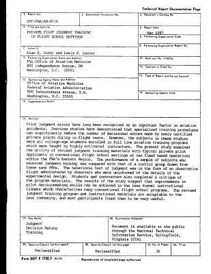 Read Online Private Pilot Judgment Training in Flight School Settings - U.S. Department of Transportation file in ePub