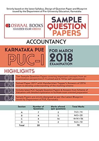 Read Online Oswaal Karnataka PUE Sample Question Papers For PUC I Accountancy (March 2018 Exam) - Panel of Experts file in PDF